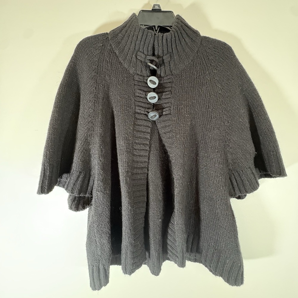 Calvin Klein Cardigan Black XL 4 Large Button Sweater Cape Layering Classic VTG